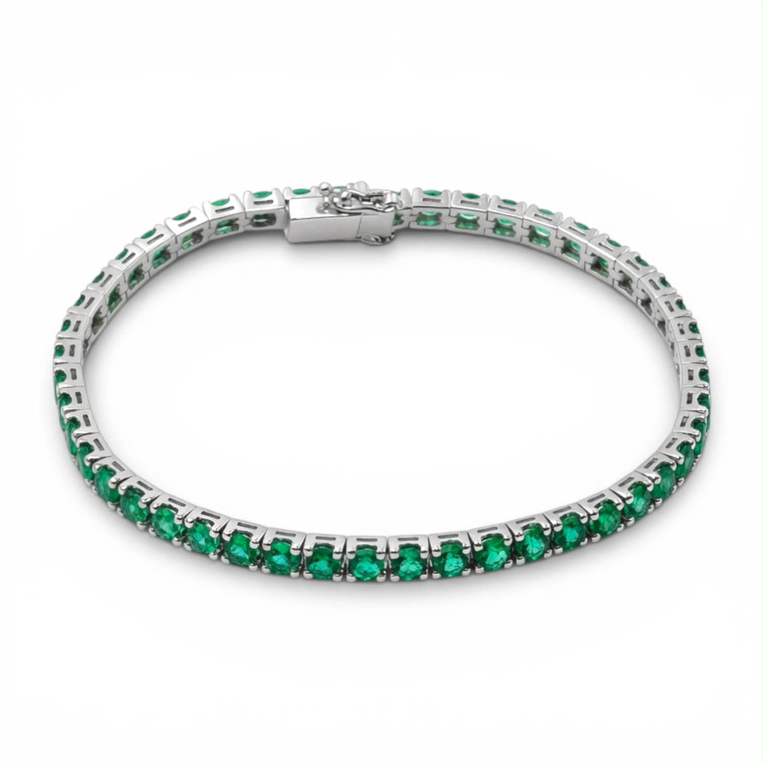 Bracciale Tennis in Oro Bianco con Smeraldi Naturali – Simmi Gioielli
