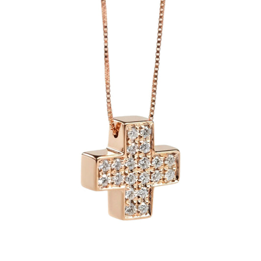 Collana Girocollo con Croce in Oro Rosa 18 Carati e Diamanti – Simmi Gioielli