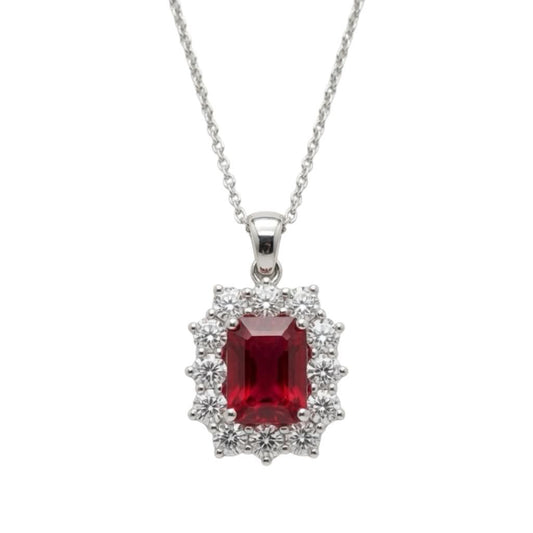 Collana con Pendente Rubino Naturale e Diamanti in Oro Bianco - Simmi Gioielli
