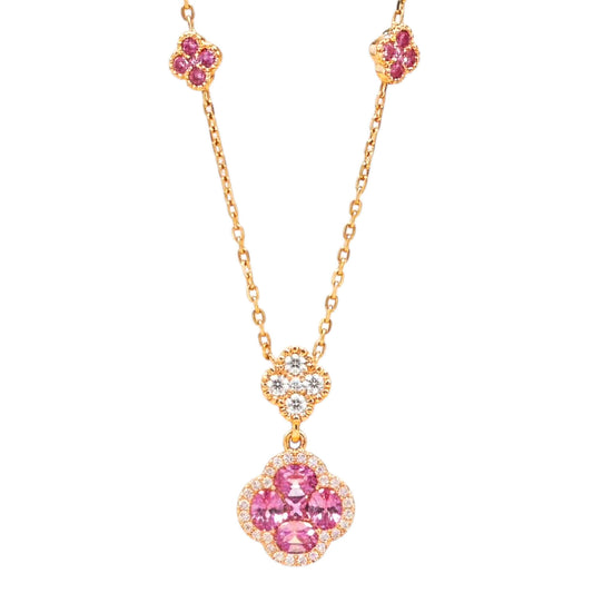 Collana in Oro Rosa con Fiori di Zaffiri Rosa e Diamanti – Simmi Gioielli