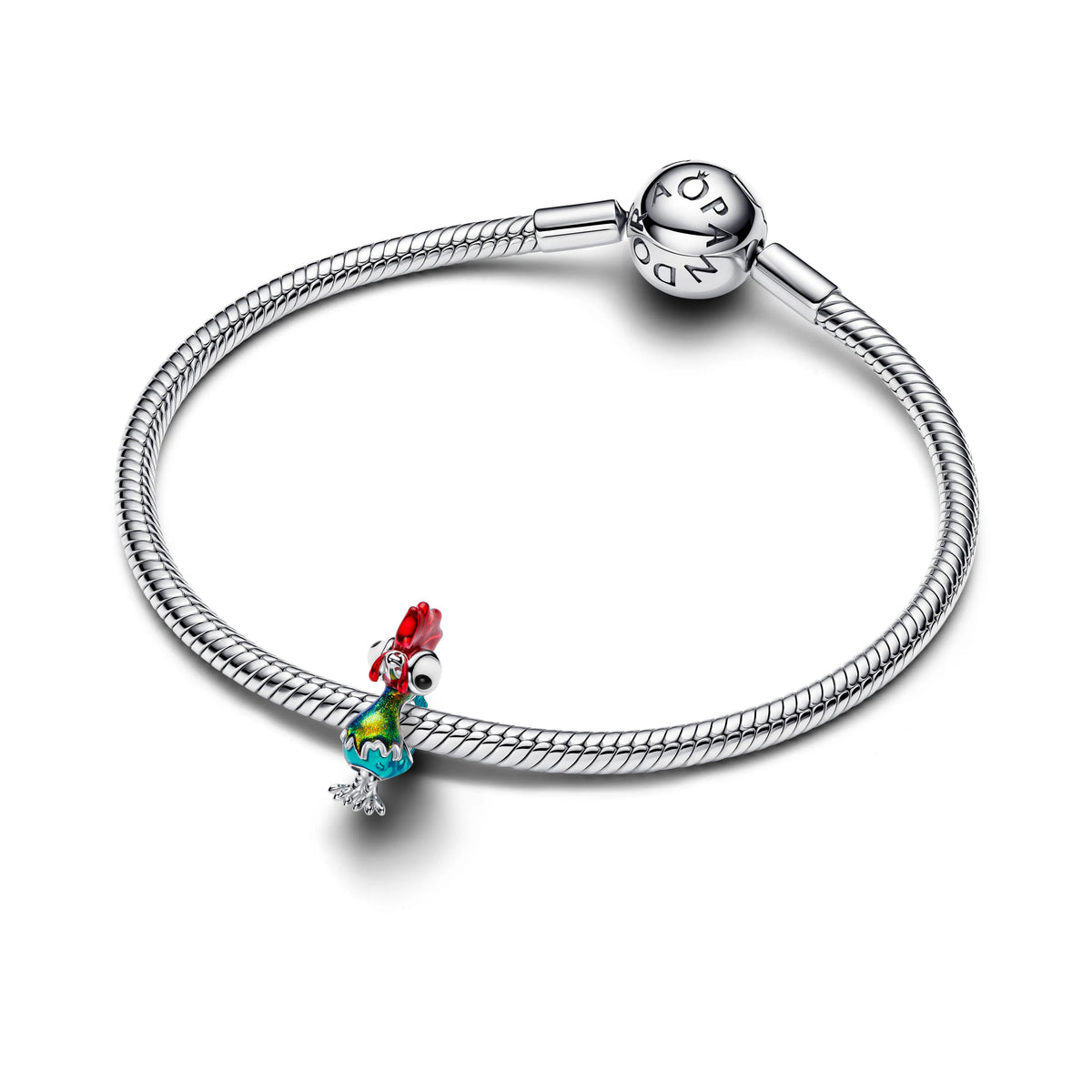 Disney Moana Heihei charm in argento sterling with bianco and nero vetro di Murano, rosso, blu and shimmeanello smalto verde - 794644C01