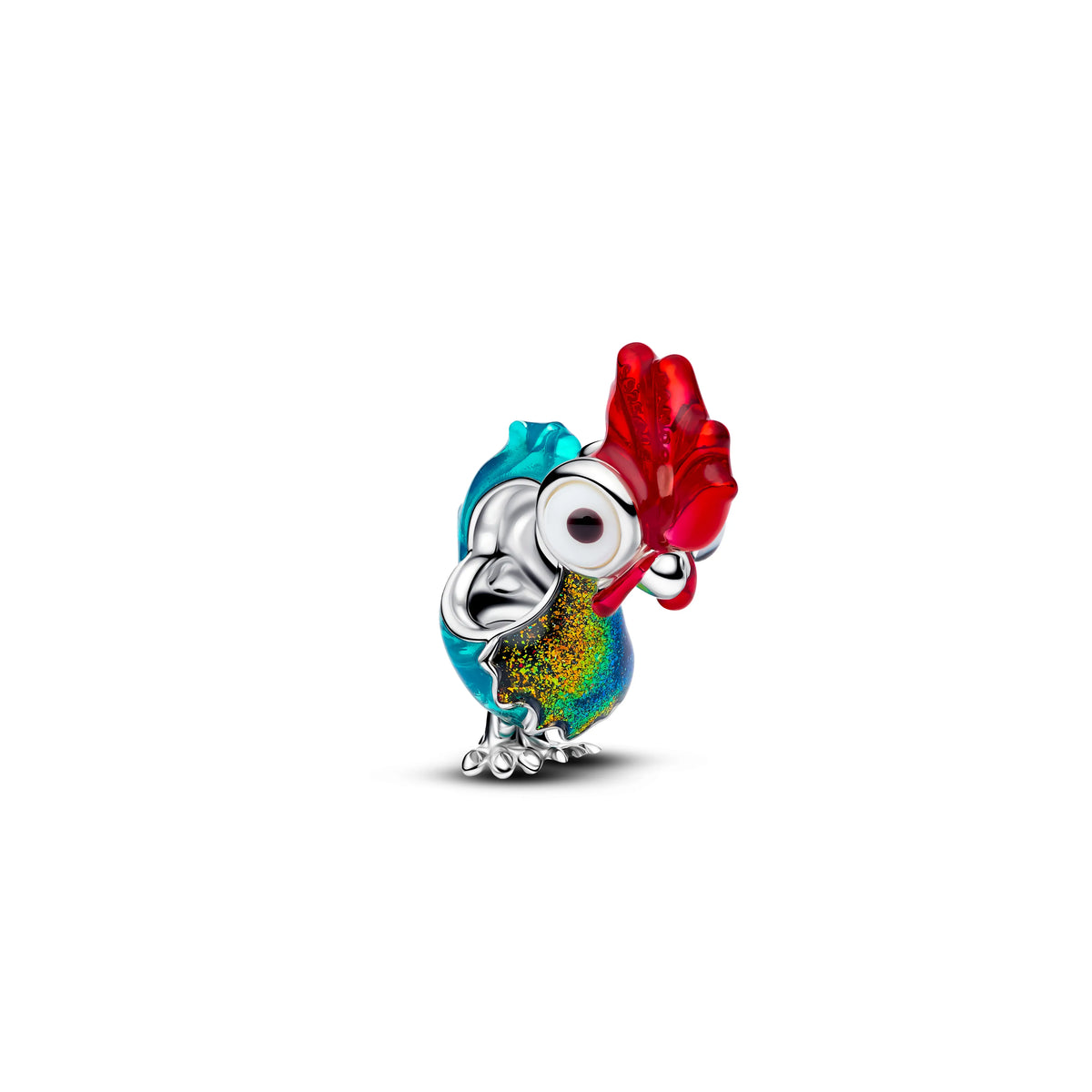 Disney Moana Heihei charm in argento sterling with bianco and nero vetro di Murano, rosso, blu and shimmeanello smalto verde - 794644C01