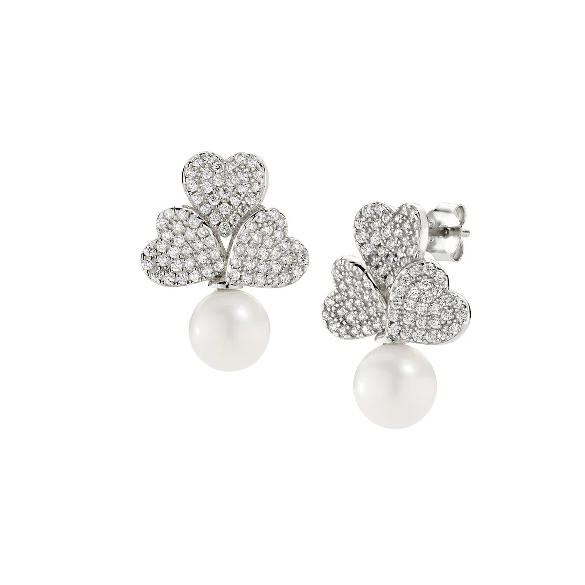 Orecchini Tris di Cuori Pavé e Perla - ORFIPEBBZ