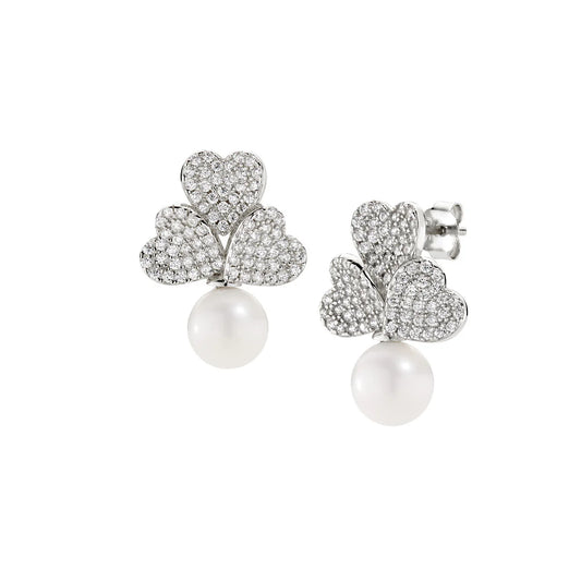 Orecchini Tris di Cuori Pavé e Perla - ORFIPEBBZ