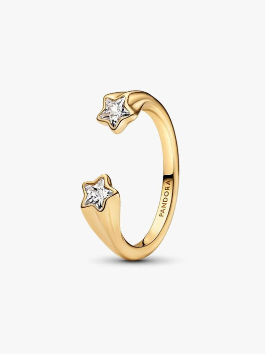 anello aperto a stella cadente, placcato oro 14k, con zirconia cubica trasparente - 163582C01 - Simmi Gioiellerie -Anelli