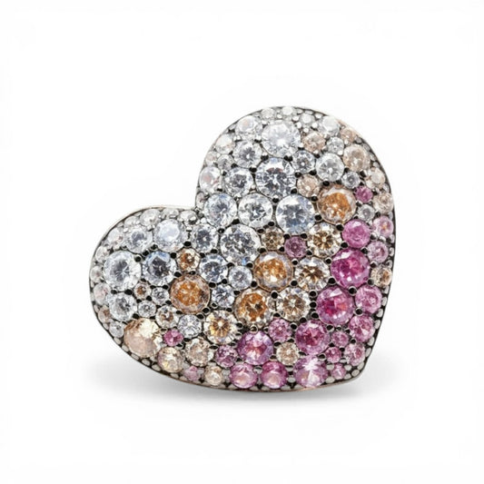 Anello Cuore Grande in Argento Rosa con Zirconi Colorati - Simmi925 - Simmi Gioiellerie - Anelli