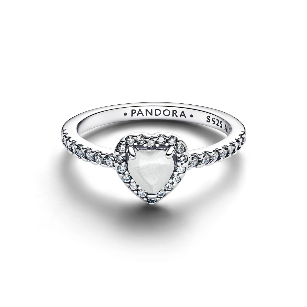Anello Cuore in argento sterling con madreperla artificiale in bioresina bianca e zirconia cubica trasparente - 198421C11 - Simmi Gioiellerie -Anelli