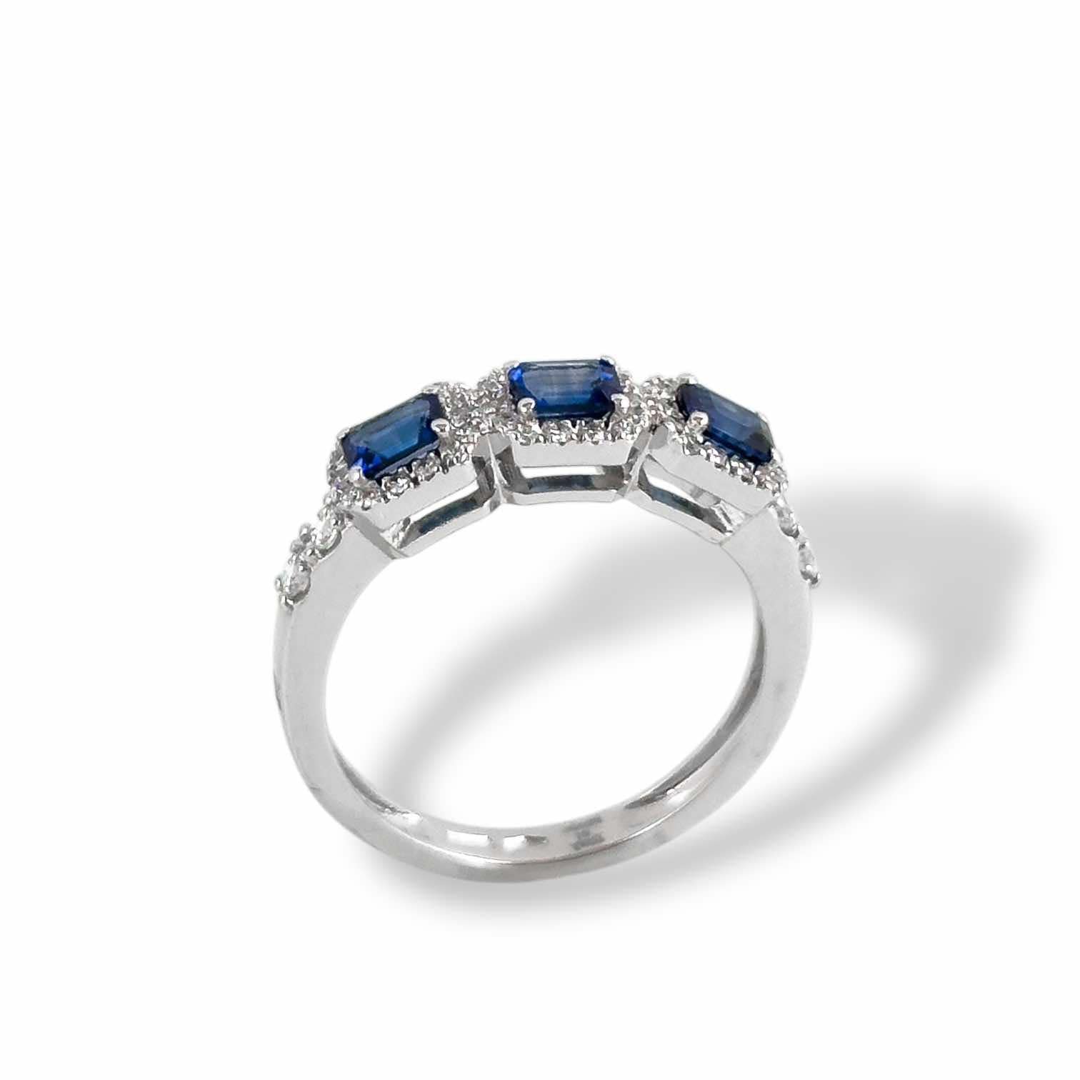 Anello da donna trilogy in oro con zaffiri e diamanti - Simmi Gioiellerie - Anelli