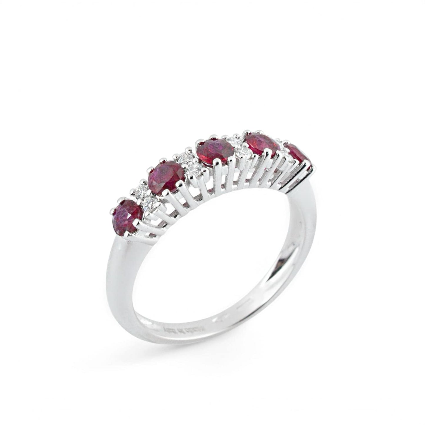 Anello da donna veretta cinque pietre in oro con rubini e diamanti - Simmi Gioiellerie - Anelli