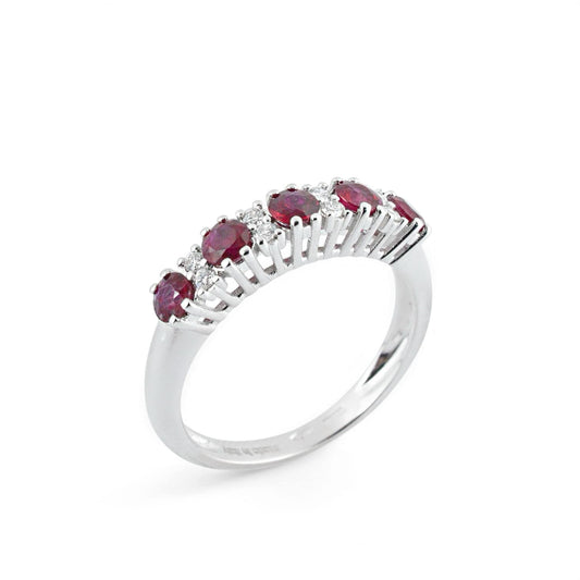 Anello da donna veretta cinque pietre in oro con rubini e diamanti - Simmi Gioiellerie - Anelli