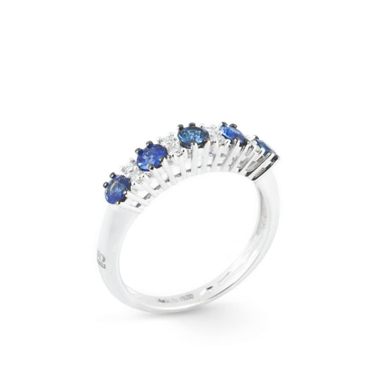 Anello da donna veretta cinque pietre in oro con zaffiri e diamanti - Simmi Gioiellerie - Anelli