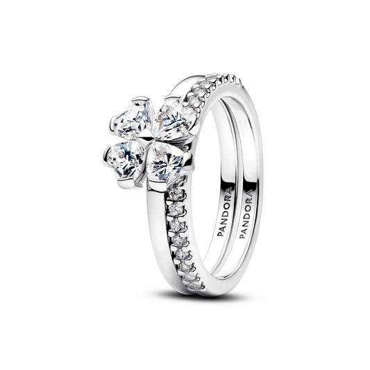 Anello divisibile Trifoglio in argento sterling con zirconia cubica trasparente - 194507C01 - Simmi Gioiellerie -Anelli
