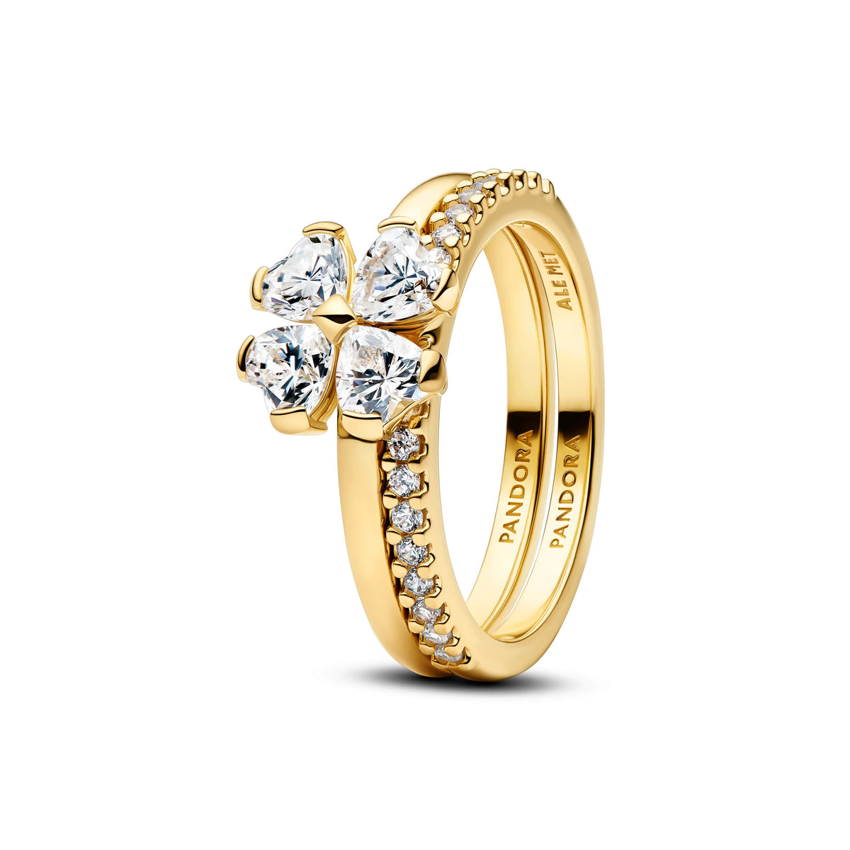 Anello divisibile Trifoglio placcato in oro 14k con zirconia cubica trasparente - 164507C01 - Simmi Gioiellerie -Anelli