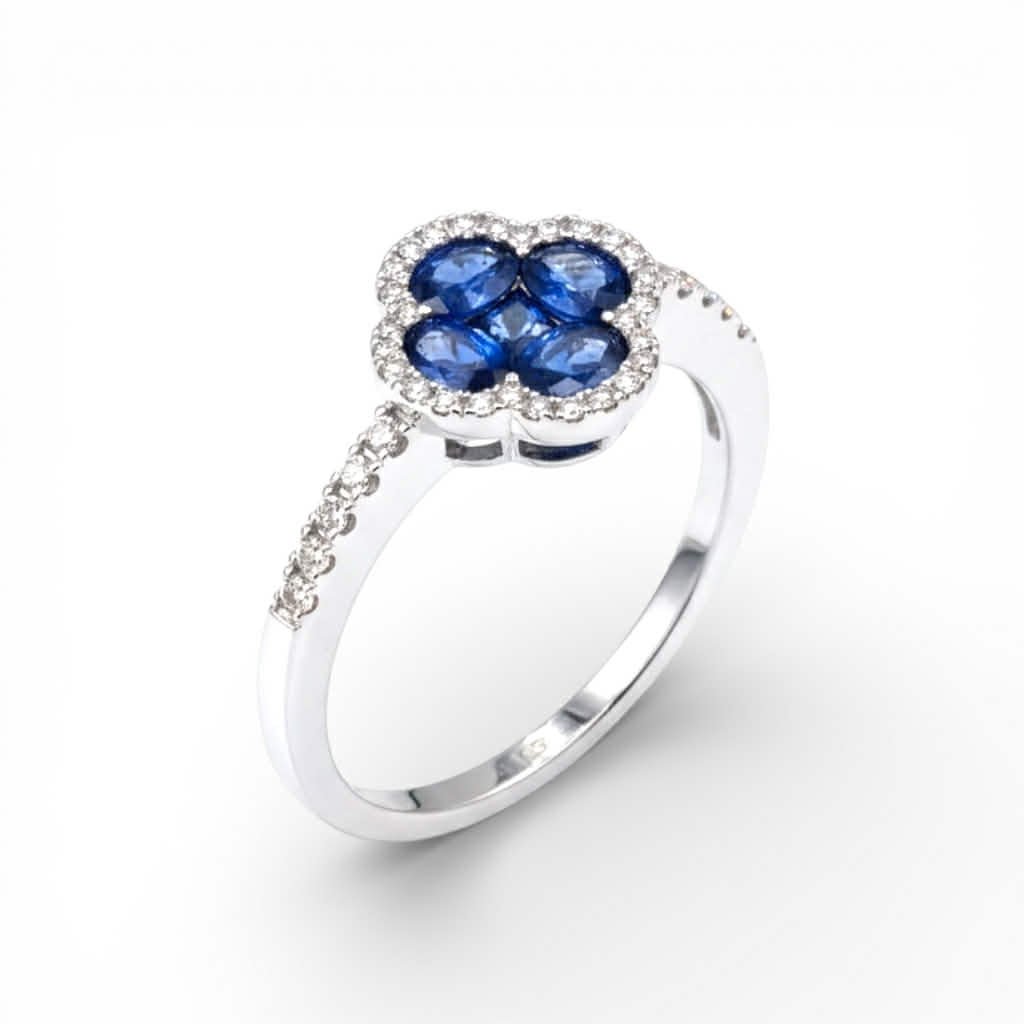 Anello Fiore in Oro Bianco con Zaffiri Blu e Diamanti – Simmi Gioielli - Simmi Gioiellerie - Anelli