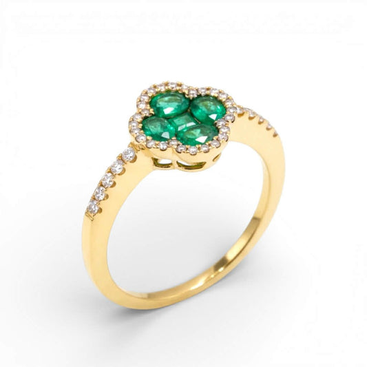 Anello Fiore in Oro Giallo con Smeraldi e Diamanti – Simmi Gioielli - Simmi Gioiellerie - Anelli