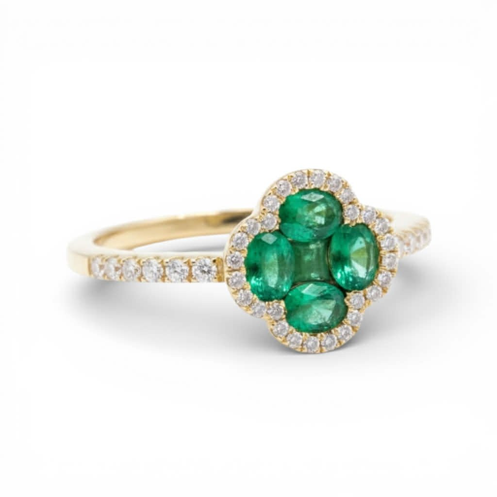 Anello Fiore in Oro Giallo con Smeraldi e Diamanti – Simmi Gioielli - Simmi Gioiellerie - Anelli