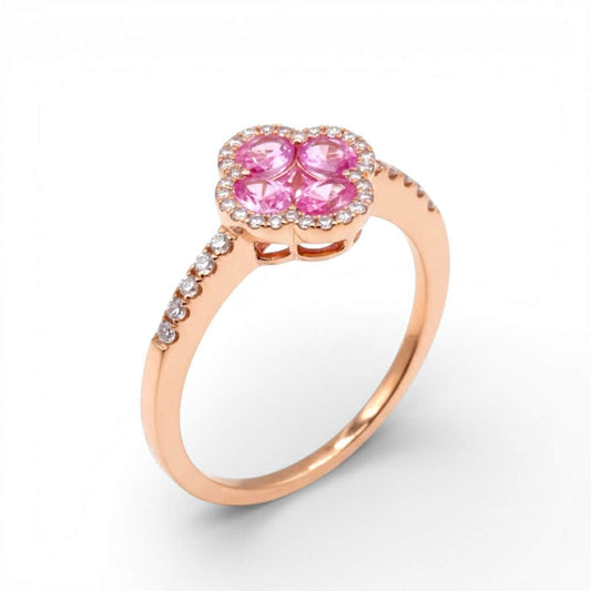 Anello Fiore in Oro Rosa con Zaffiri Rosa e Diamanti – Simmi Gioielli - Simmi Gioiellerie - Anelli