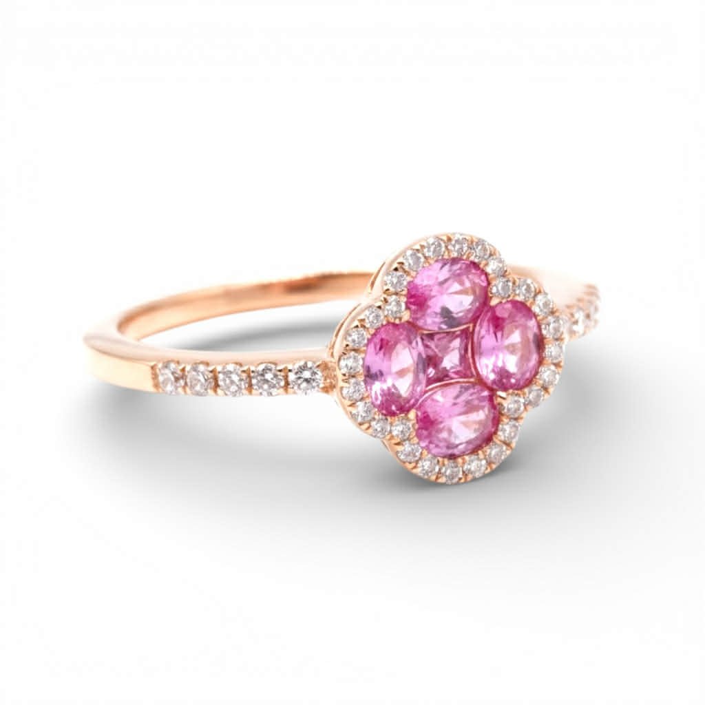 Anello Fiore in Oro Rosa con Zaffiri Rosa e Diamanti – Simmi Gioielli - Simmi Gioiellerie - Anelli