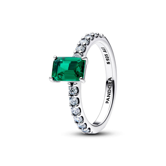 Anello in argento sterling con cristallo verde intenso e zirconia cubica trasparente - 194506C01 - Simmi Gioiellerie -Anelli