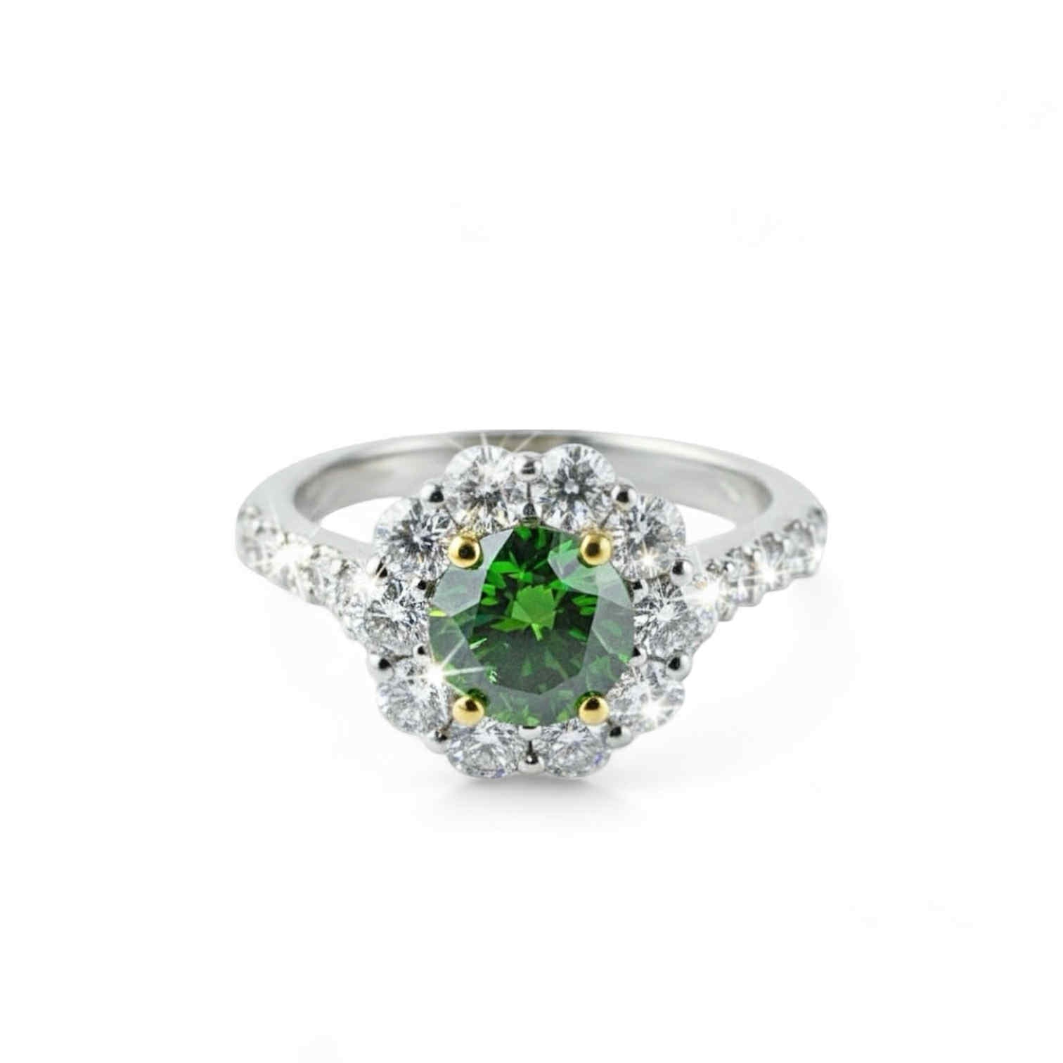 Anello in oro bianco con diamante fancy verde e brillanti - Simmi Gioielli - Simmi Gioiellerie - Anelli
