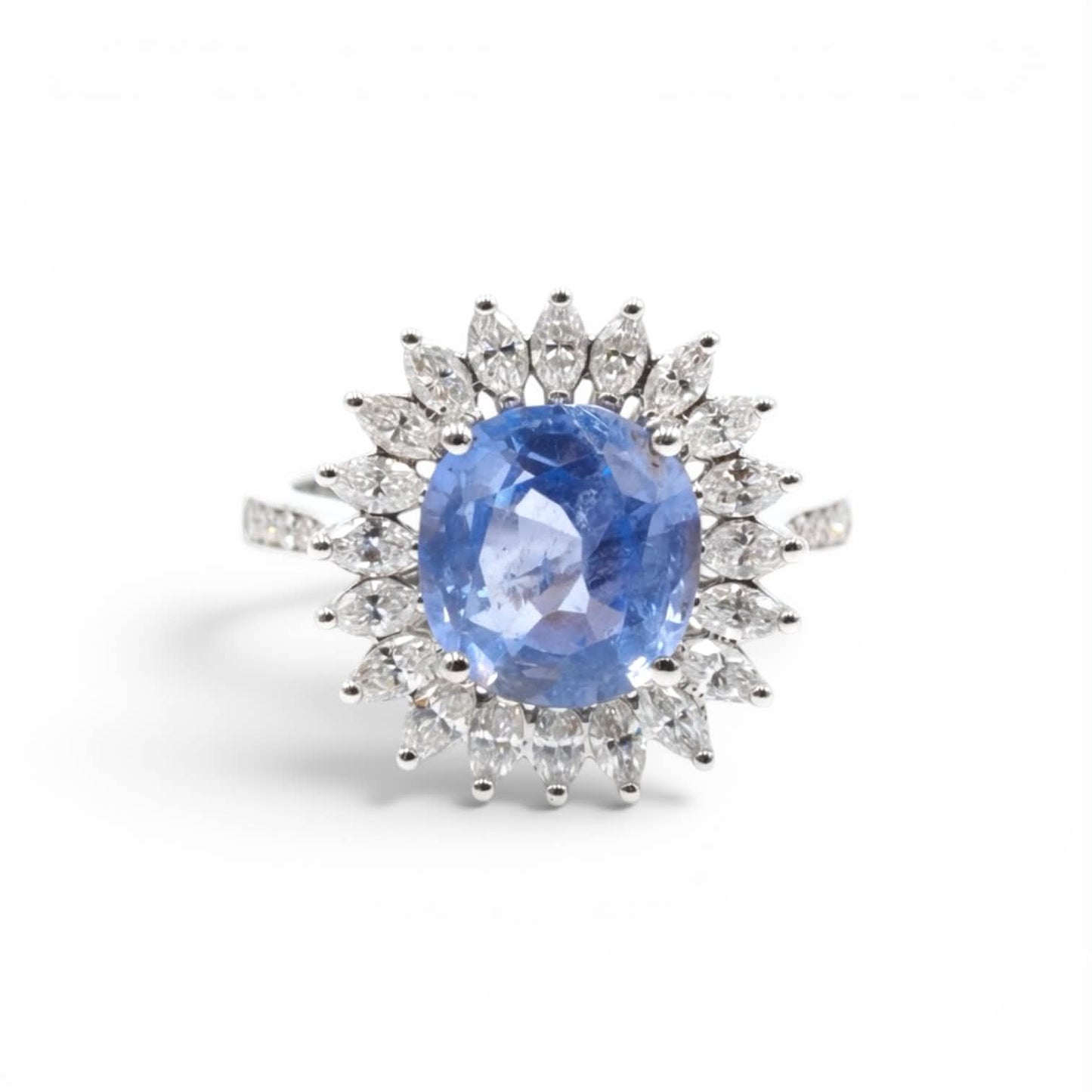 Anello in Oro Bianco con Zaffiro Fiordaliso e Diamanti Marquise - Simmi Gioielli - Simmi Gioiellerie -Anelli
