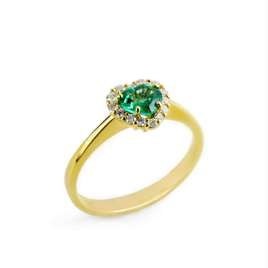 Anello in oro giallo con smeraldo taglio cuore e diamanti - Simmi Gioielli - Simmi Gioiellerie - Anelli