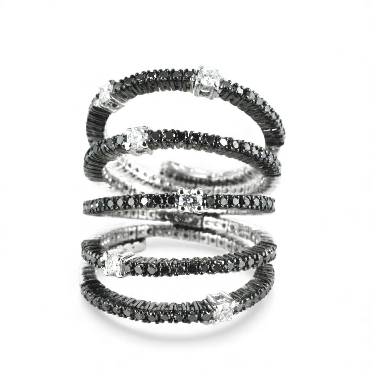 Anello Spirale in Oro Bianco 18 kt con Brillanti e Diamanti Neri – Simmi Gioielli - Simmi Gioiellerie - Anelli