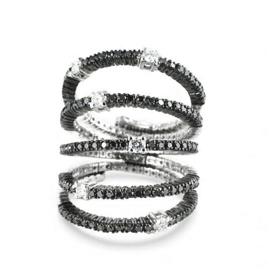 Anello Spirale in Oro Bianco 18 kt con Brillanti e Diamanti Neri – Simmi Gioielli - Simmi Gioiellerie - Anelli