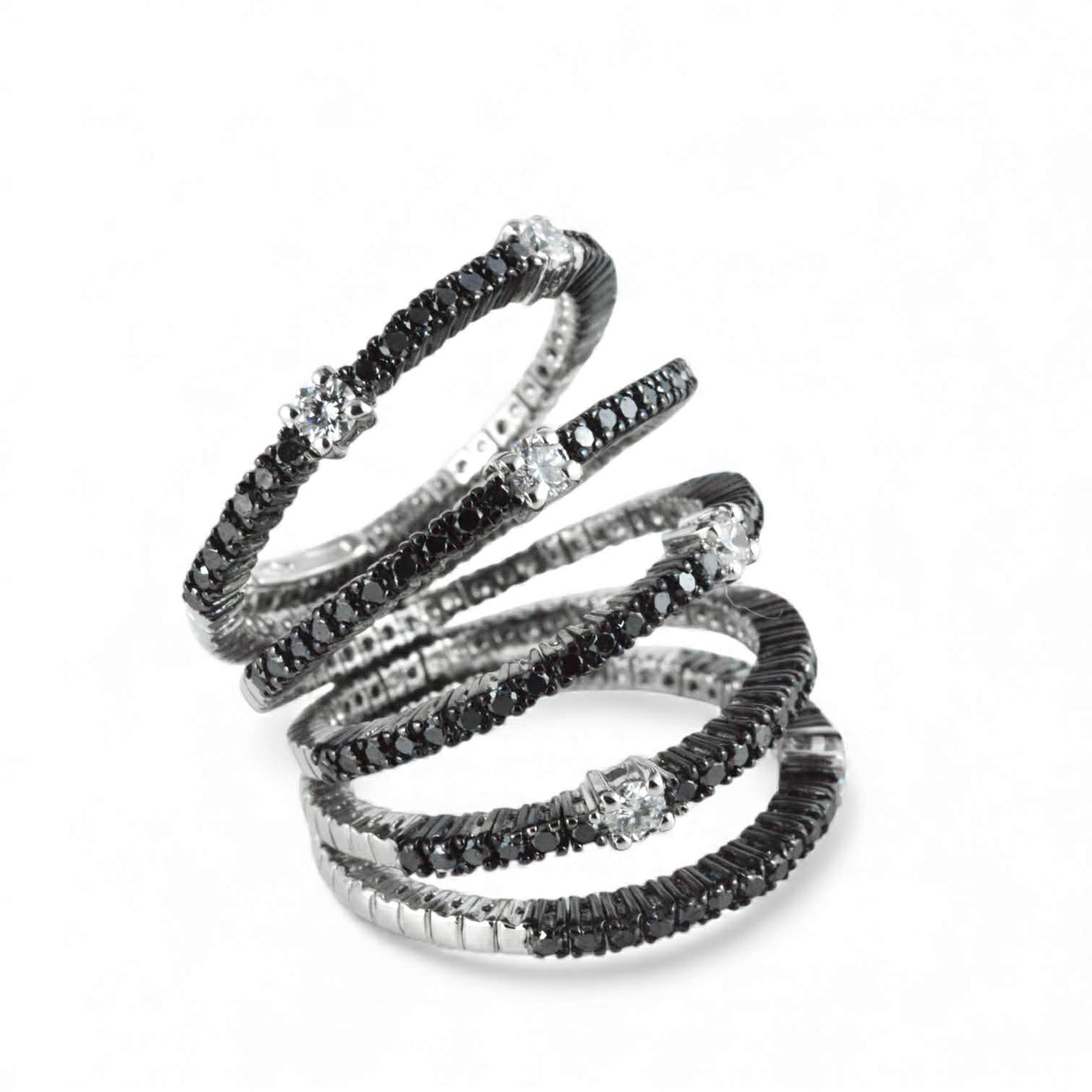 Anello Spirale in Oro Bianco 18 kt con Brillanti e Diamanti Neri – Simmi Gioielli - Simmi Gioiellerie - Anelli