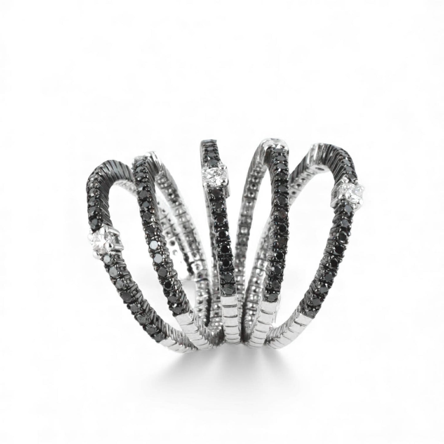 Anello Spirale in Oro Bianco 18 kt con Brillanti e Diamanti Neri – Simmi Gioielli - Simmi Gioiellerie - Anelli