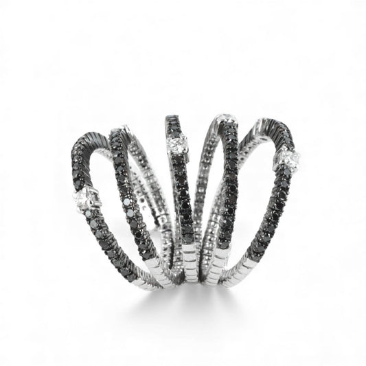 Anello Spirale in Oro Bianco 18 kt con Brillanti e Diamanti Neri – Simmi Gioielli - Simmi Gioiellerie - Anelli
