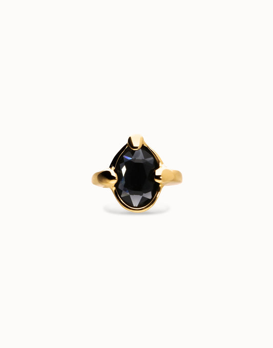 Anello Uno de 50 placcato in oro 18k con cristallo ovale sfaccettato nero - ANI0850 - Simmi Gioiellerie - Anelli