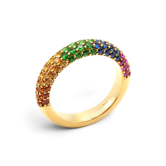 Anello Veretta Rainbow con Zaffiri Multicolor in Oro Giallo – Simmi Gioielli - Simmi Gioiellerie -Anelli