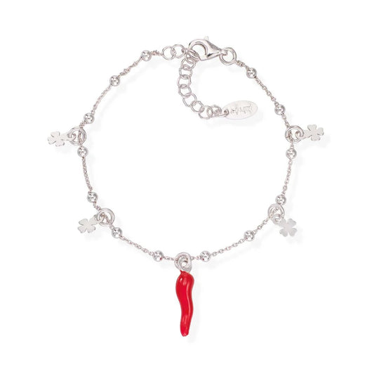 Bracciale Cornetto e Quadrifoglio Rodio - brcsqbr - Simmi Gioiellerie - Bracciali