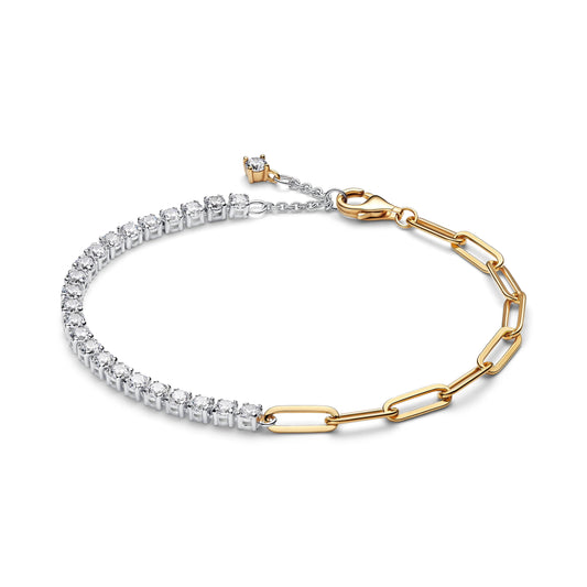Bracciale in argento sterling e placcato oro 14k con zirconia cubica trasparente - 564821C01 - Simmi Gioiellerie -Bracciali