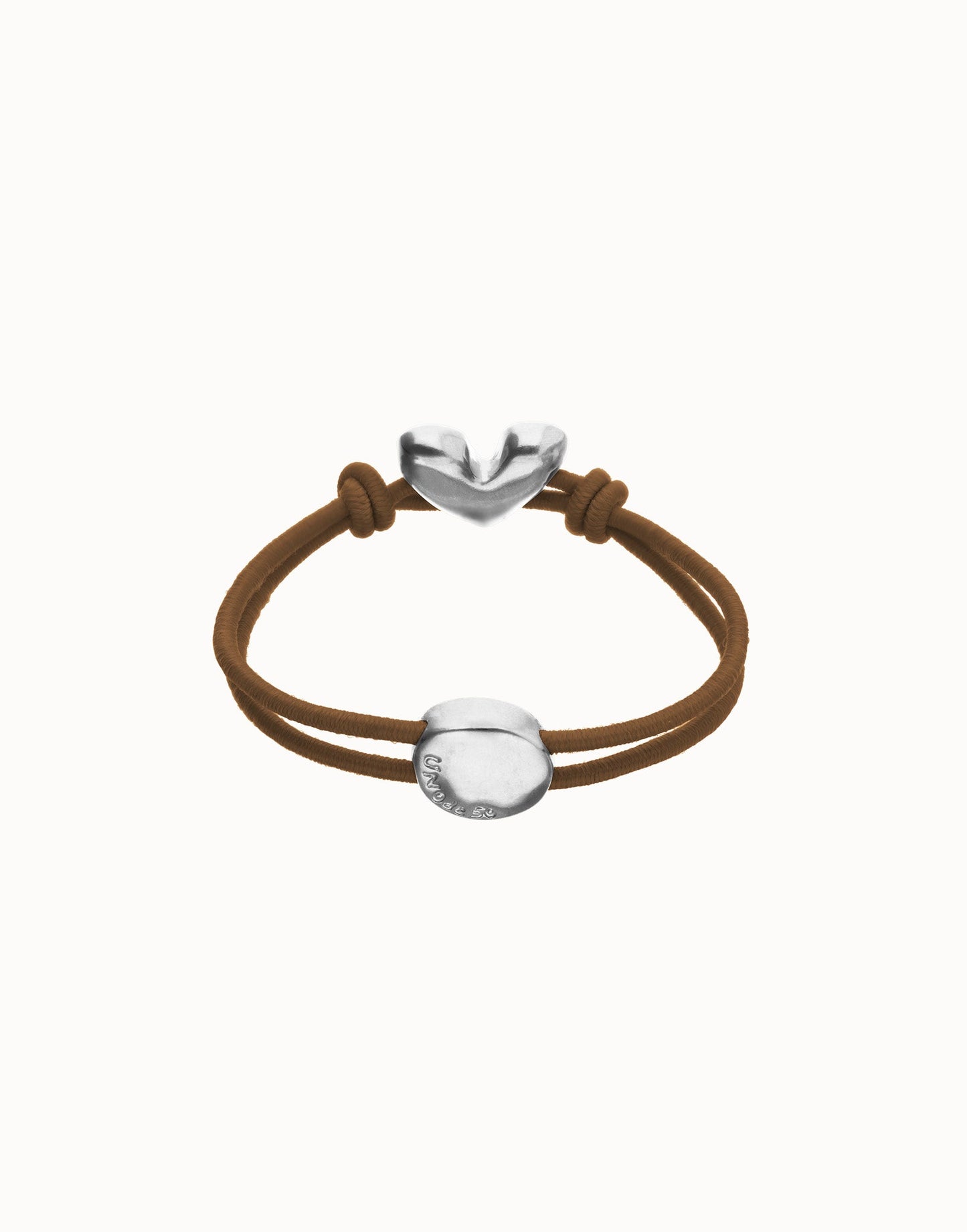 Bracciale in filo elastico marrone con cuore placcato argento sterling - Simmi Gioiellerie - Bracciali