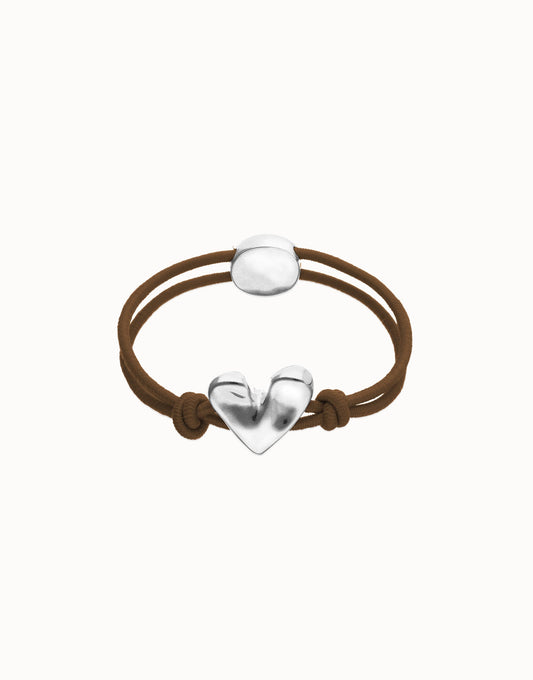Bracciale in filo elastico marrone con cuore placcato argento sterling - Simmi Gioiellerie - Bracciali