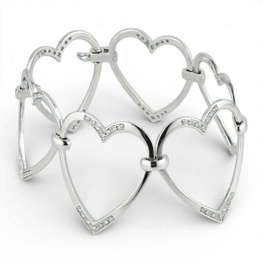 Bracciale in Oro Bianco 18 Carati con Cuori e Diamanti – Davite e Delucchi - Simmi Gioiellerie - Bracciali