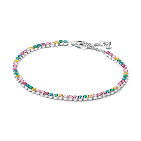 Bracciale tennis argento sterling con dettagli gialli, blu, rosa phlox, cristalli verdi e rosa, zirconia cubica trasparente e zirconia cubica rosa sfaccettata - 593927C03 - Simmi Gioiellerie -Bracciali