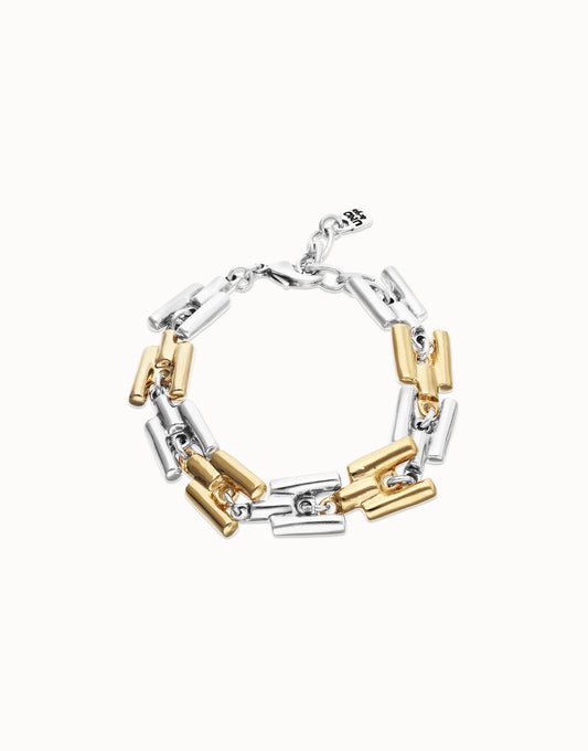 Bracciale Uno de 50 combinato con maglie placcato in argento sterling e oro 18 carati - PUL2635 - Simmi Gioiellerie - Bracciali