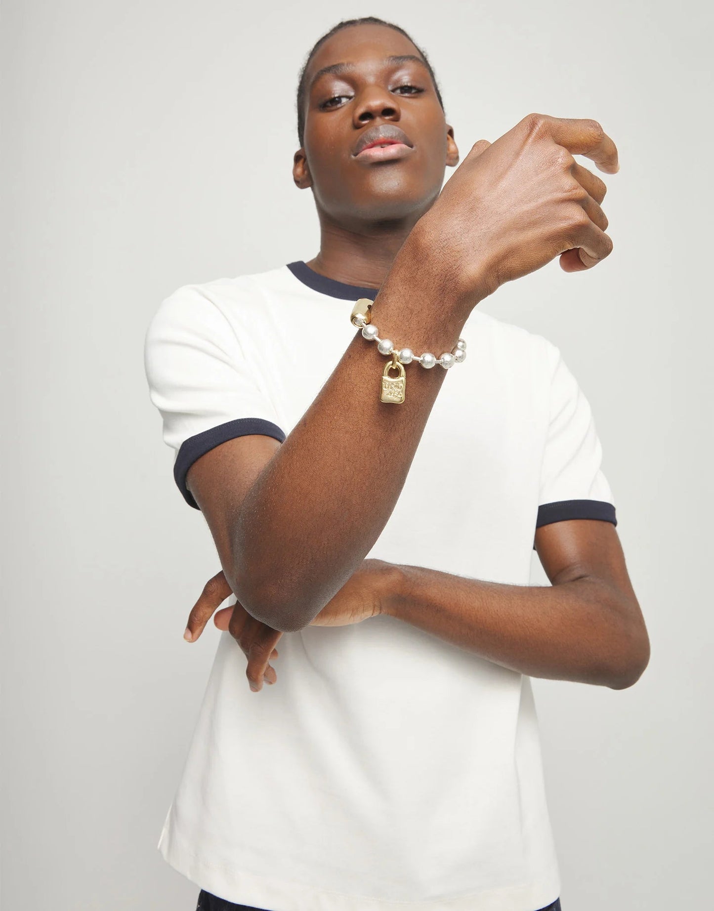 Bracciale Uno de 50 con sfere placcato argento con chiusura e lucchetto in oro 18k - PUL1215 - Simmi Gioiellerie - Bracciali