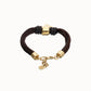 Bracciale uno de 50 in filo di seta e pelle marrone con cuore placcato oro 18k - PUL2640 - Simmi Gioiellerie - Bracciali