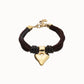 Bracciale uno de 50 in filo di seta e pelle marrone con cuore placcato oro 18k - PUL2640 - Simmi Gioiellerie - Bracciali