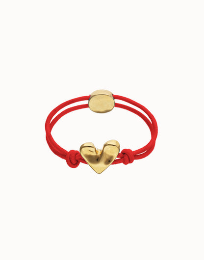 Bracciale Uno de 50 in filo elastico rosso con cuore placcato oro 18k - PUL2641 - Simmi Gioiellerie - Bracciali