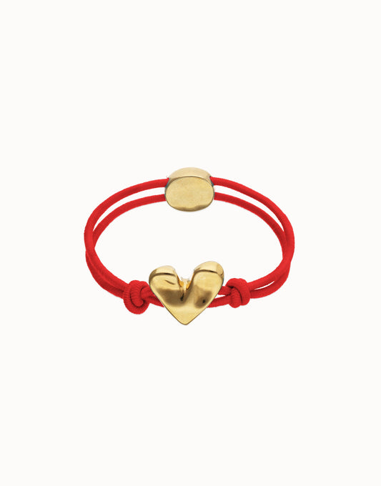 Bracciale Uno de 50 in filo elastico rosso con cuore placcato oro 18k - PUL2641 - Simmi Gioiellerie - Bracciali