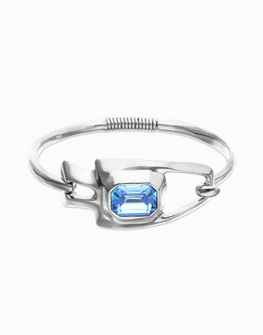 Bracciale Uno de 50 semirigido placcato argento con cristallo sfaccettato blu - PUL2634 - Simmi Gioiellerie - Bracciali