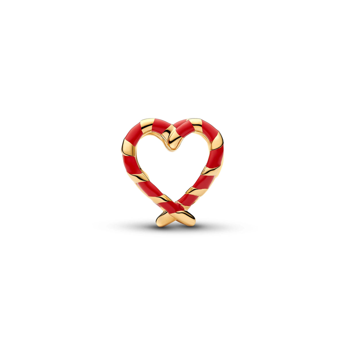 Candy cane cuore placcato oro 14k charm con smalto rosso - 765063C01 - Simmi Gioiellerie -Charm