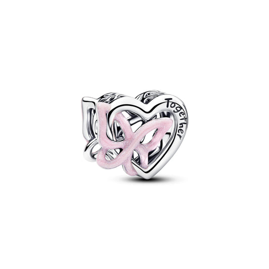 Charm Cuore e farfalla in argento sterling con smalto rosa glitterato - 794475C01 - Simmi Gioiellerie -Charm