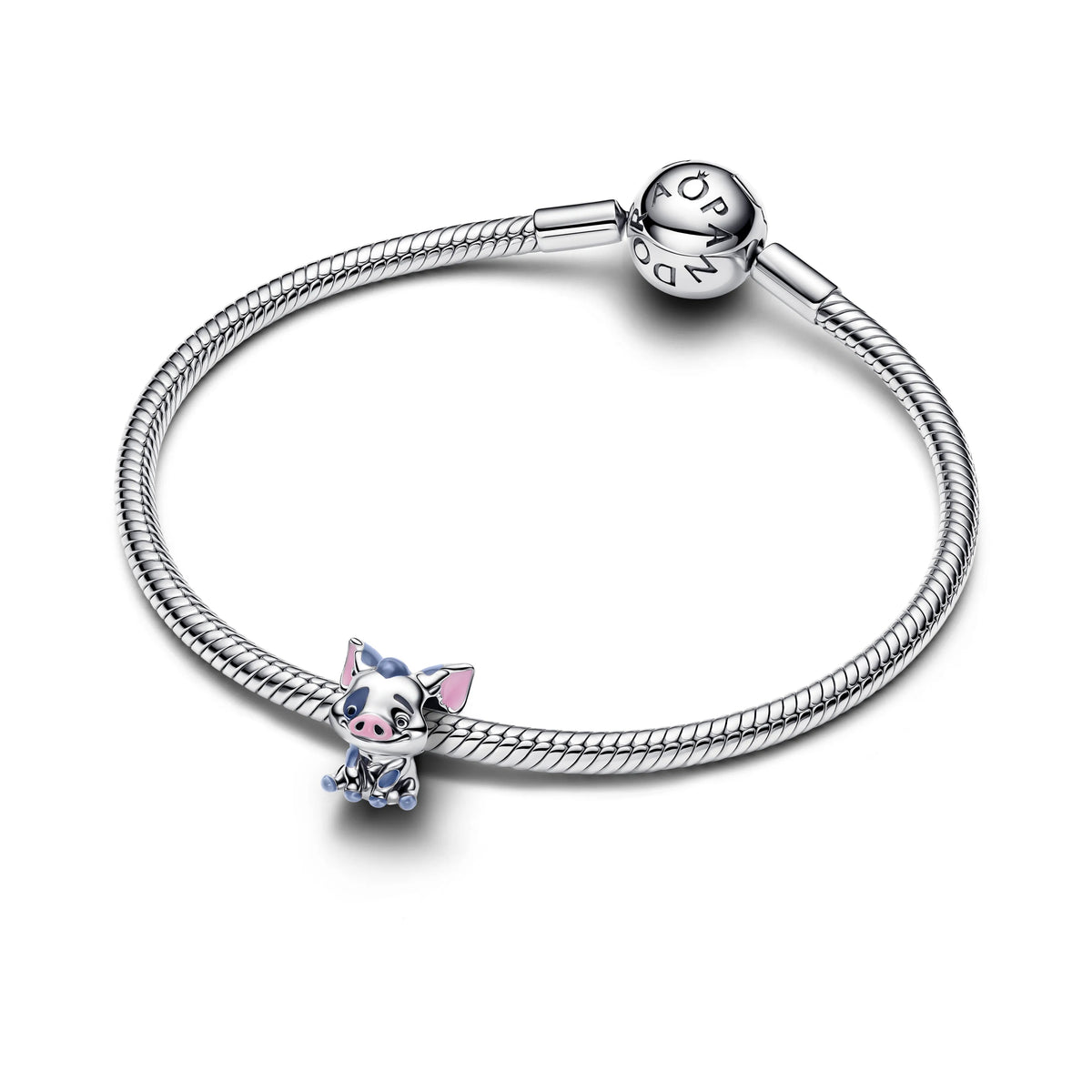 Charm Disney Oceania Pua il maialino in argento sterling con smalto rosa, grigio e marrone - 793843C01 - Simmi Gioiellerie -Charm