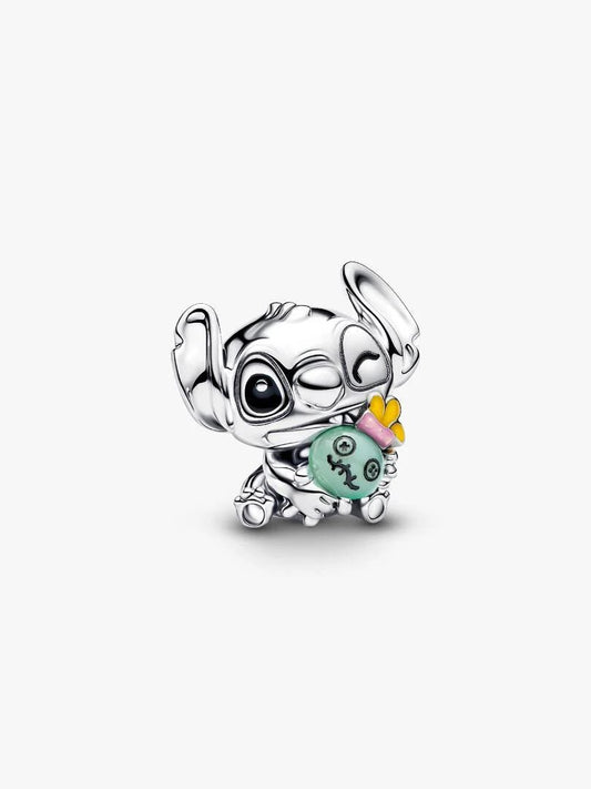 Charm Disney Stitch in argento sterling con vetro di Murano verde, smalto nero e rosa e smalto giallo - 794554C01 - Simmi Gioiellerie -Charm